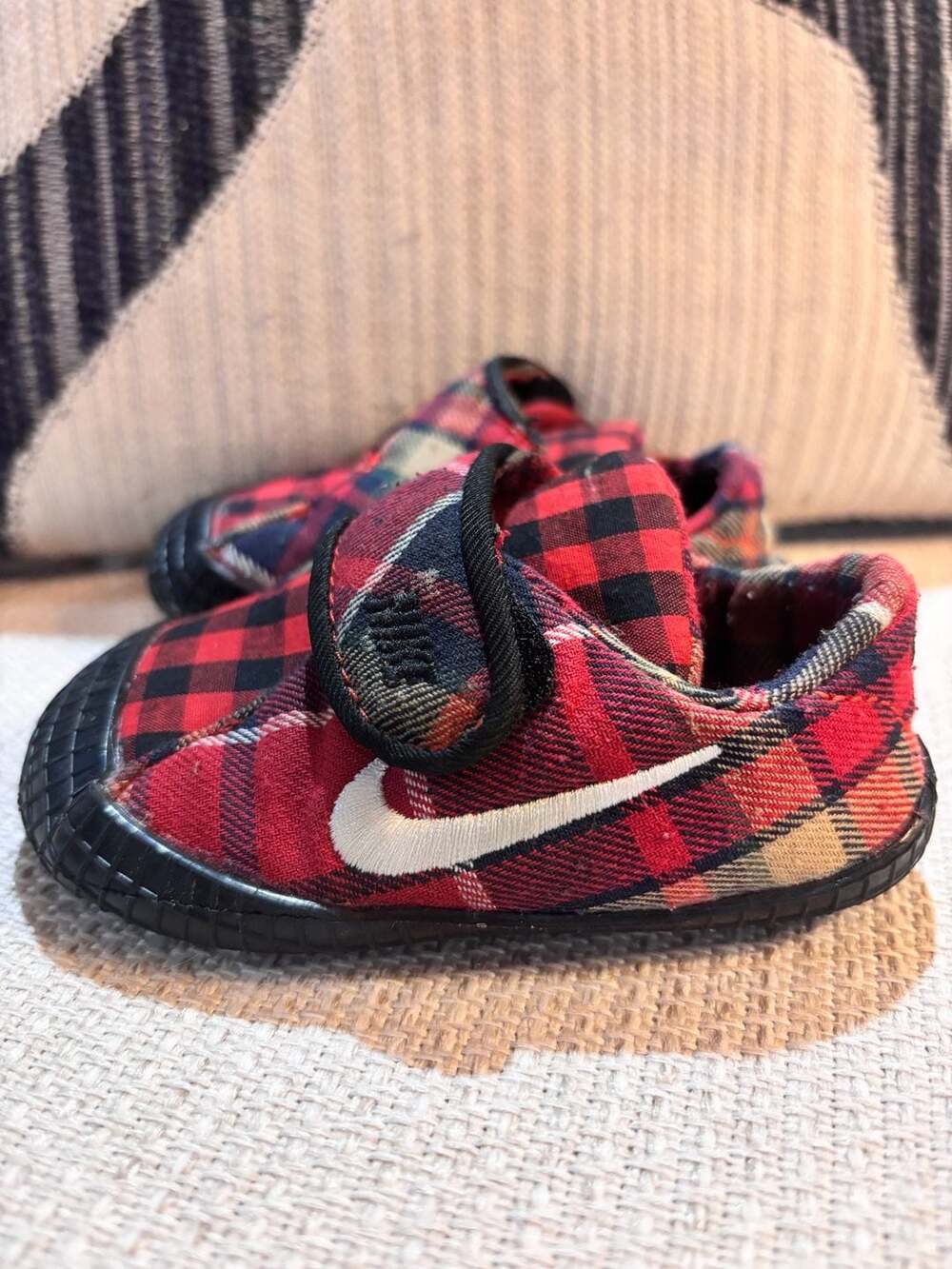 Nike Cortez Basic Plaid Crib Shoes Red Black